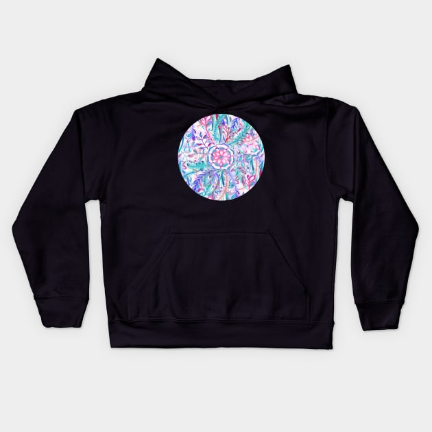 Boho Flower Burst in Pink and Teal Kids Hoodie by micklyn